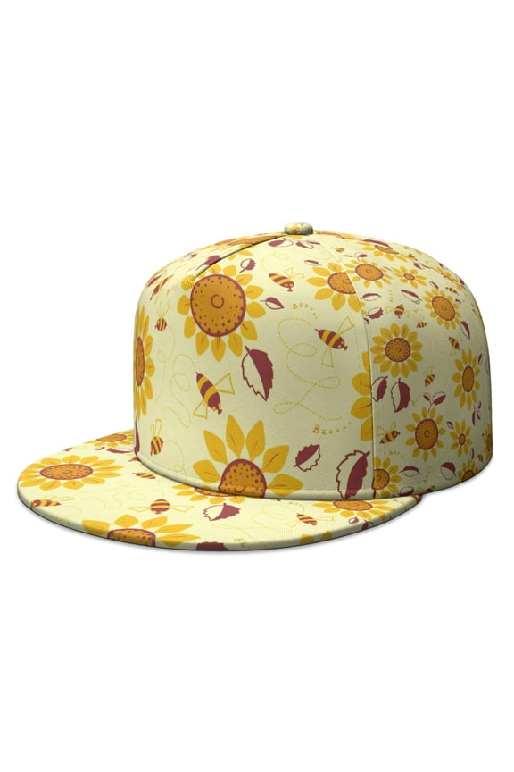 Country Sunflower Snapback Hat, Flat Brim Adjustable Cap, Retro Floral Graphic, Hip Hop Style for Men Women