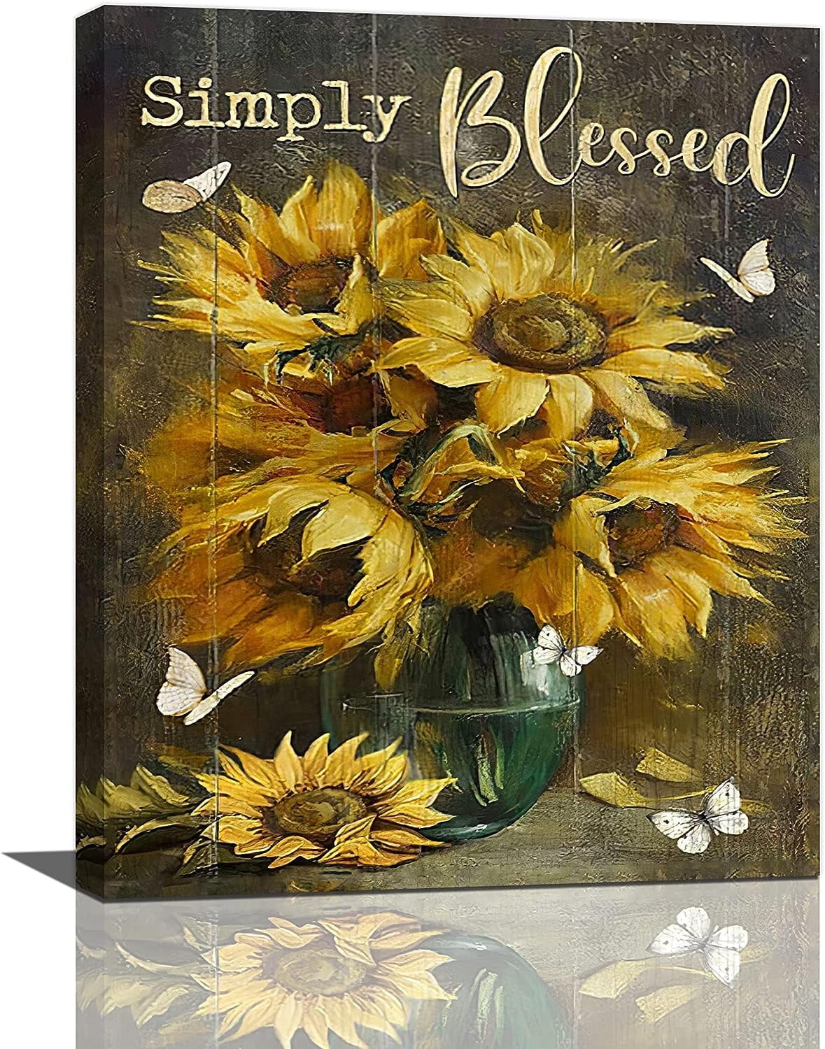 Country Sunflower Wall Art Rustic Floral Butterfly Pictures Wall Decor ...