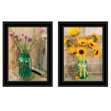 Country Sunflowers & Chives by Anthony Smith Print Wall Art Wood Multi-Color
