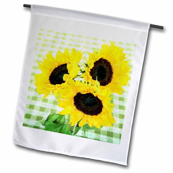 3dRose, Country Sunflowers On Checkered Tablecloth, 12 x 18 inch Garden Flag