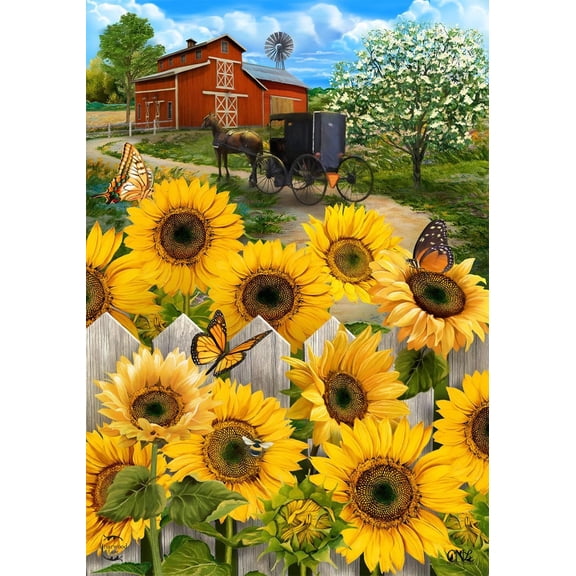 Country Sunflowers Summer Garden Flag Farm Barn Floral 12.5" x 18"
