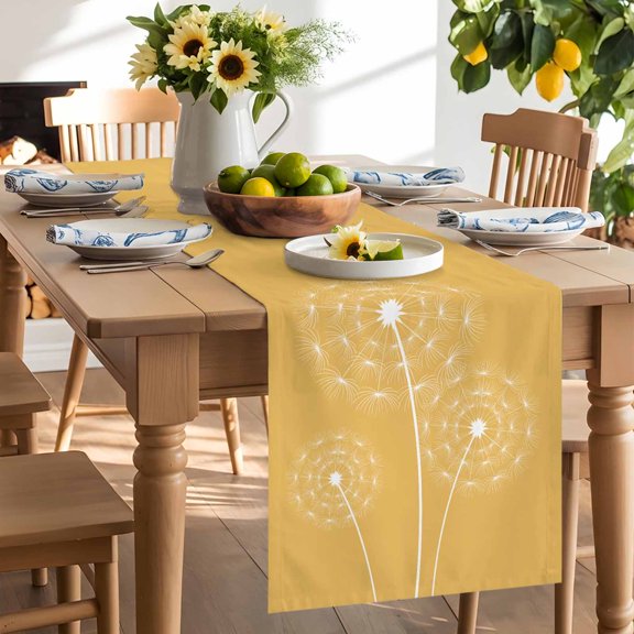 Country Table Runner, Elegant Dandelion Yellow Background Washable Kitchen Table Runners Dress Scarves for Dining Table Decorations Party/Restaurant/Indoor Outdoor Use, 13x36in