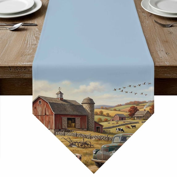 Country Table Runner Linen Burlap Table Runner 72 Inches Long Pig Cow ...