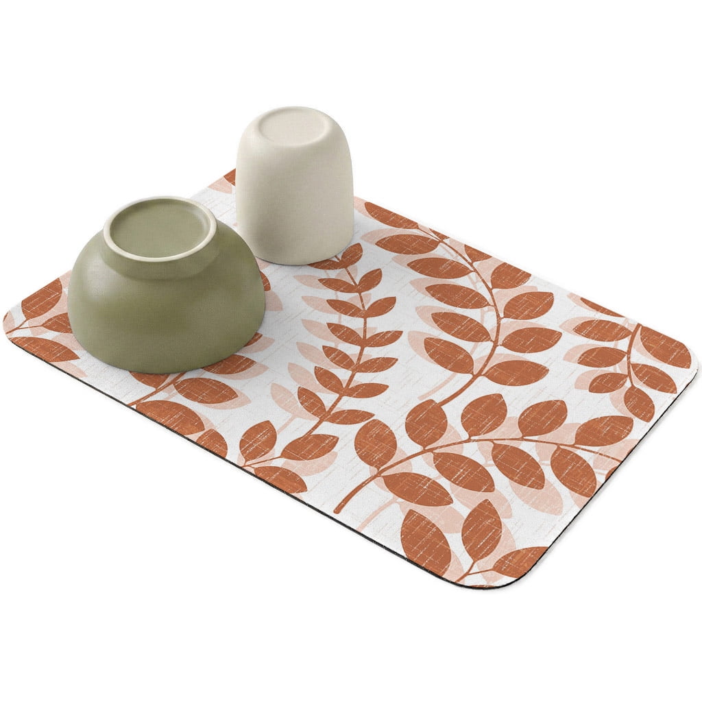 Country Terracotta Leaf Dish Drying Mat,Absorbent Diatomaceous Earth ...