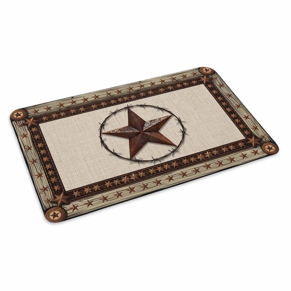 Country Texas Star Doormat Outdoor Entrance 16"x24", Brown Farmhouse Vintage Wooden Absorb Moisture Dirt Door Mats, Non-Slip Rubber Backing Floor Mats Indoor, Low-Profile Front Door Rugs