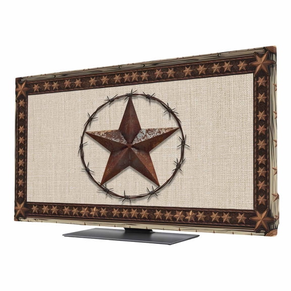 Country Texas Star TV Cover for 24 Inch Screen, Stretch Fabric Dustproof TV Display Protector, Brown Farmhouse Vintage Wooden Elastic Slipcover Monitor Cover for Indoor Desktop Computer 20.9"x11.8"