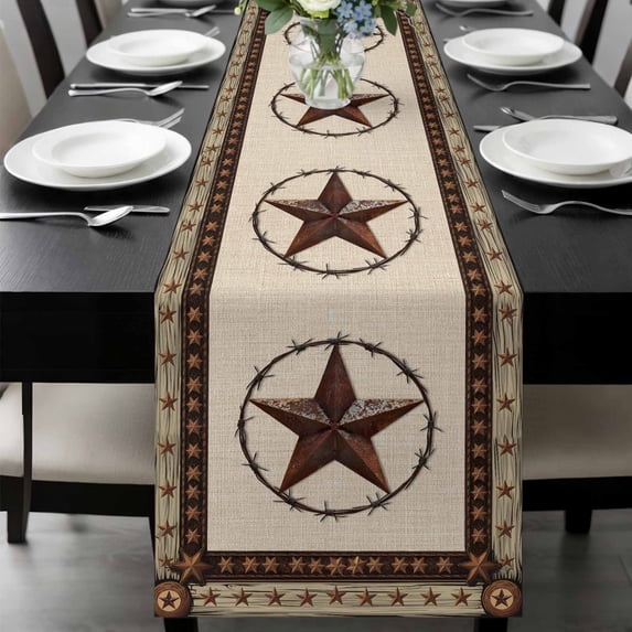 Country Texas Star Table Runner 70 Inches Long, Brown Farmhouse Vintage Wooden Kitchen Coffee Dining Table Decoration for Home Party Birthday Wedding Home Decor 13x70 Inches