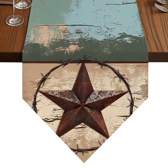 Country Texas Star Table Runner for Dining Room, Vintage Blue Brown ...