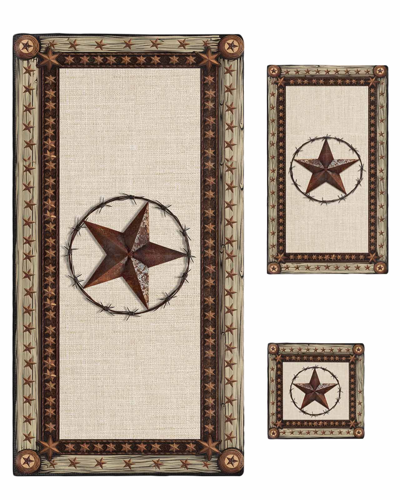 Country Texas Star Towel Set of 3, Soft Microfiber Bath Towels, Hand Towel, Washcloths, Brown Farmhouse Vintage Wooden Quick-Dry Absorbent Towels for Bathroom Kitchen Hotel Beach Gym Spa