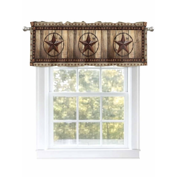 Country Texas Star Valances for Windows, Rod Pocket Kitchen Valance Curtains - Soft & Washable Small Window Treatment for Living Room,&nbsp;Bathroom, Farmhouse Wood Grain , 42x12 Inch, 1 Panel