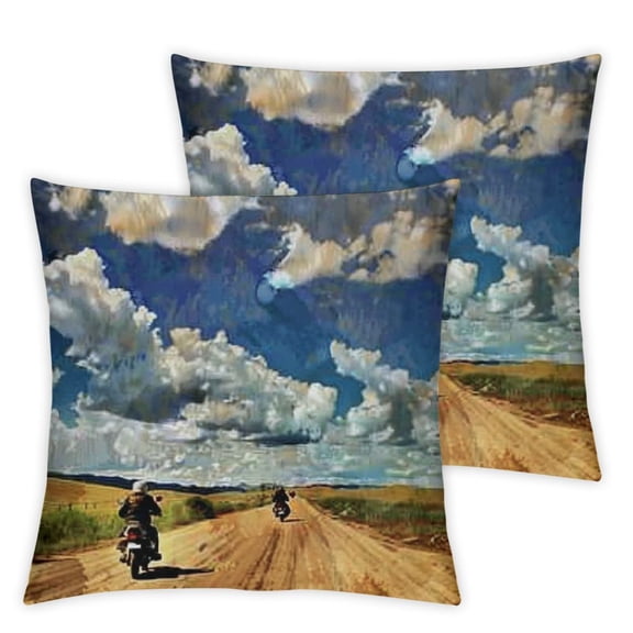 Country Throw Pillow Cushion Cover, Group Friends Band on Motorcycles in Countryside Rural Adventure Travel up Artwork, Decorative Square Accent Pillow Case, Multicolor