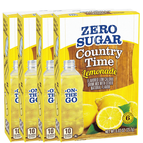 Country Time Lemonade Powdered Drink Mix, Zero Sugar Low-Calorie Water Enhancer Sweet Citrusy Taste On-The-Go Beverages Convenient Easy Prepare 6-ct per Box - 4 Packs - 24 Total Servings