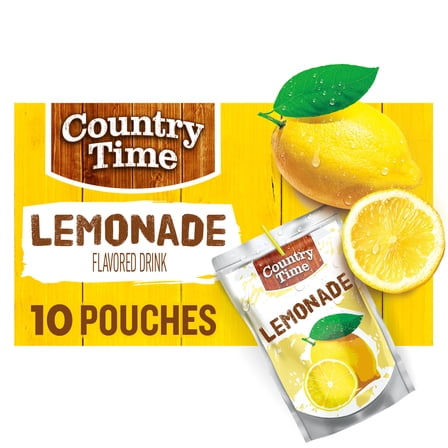 Country Time Ready to Drink Flavored Drink, 10 Pouches, for School Lunches and On-the-Go Hydration, Lemonade, No Artificial Colors or Flavors, 6 fl oz