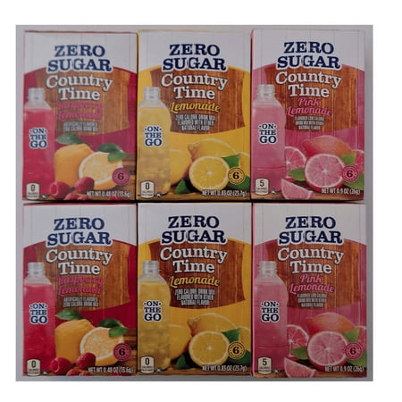 Country Time - On The Go - Bundle of 6 Packages - 2 each flavor: Lemonade - Pink Lemonade - Raspberry Lemonade