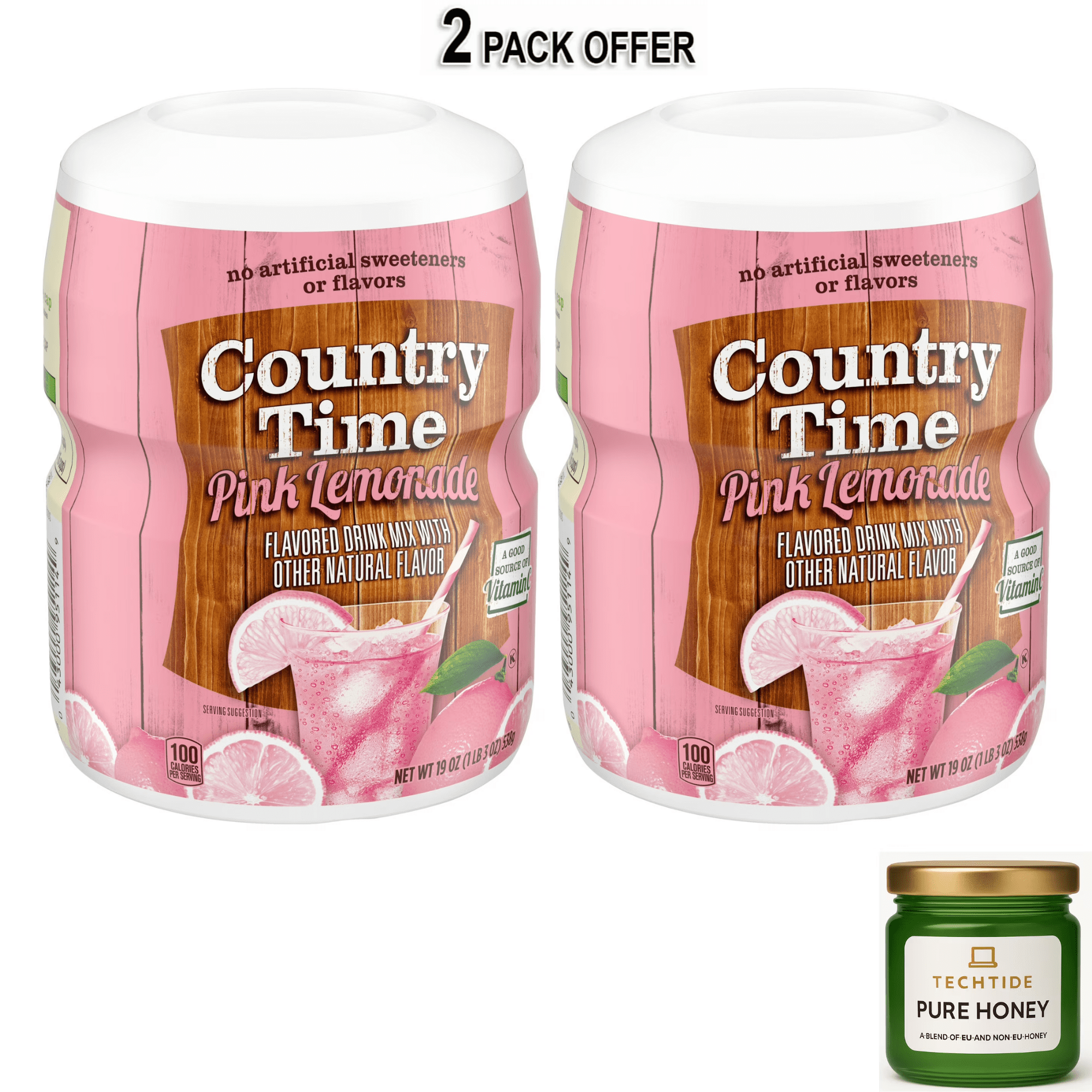 Country Time Pink Lemonade Powdered Drink Mix, 1 Canister, for Flavorful Hydration and Shareable Refreshment, Naturally Flavored with Other Natural Flavor, No Artificial Sweeteners or Flavors