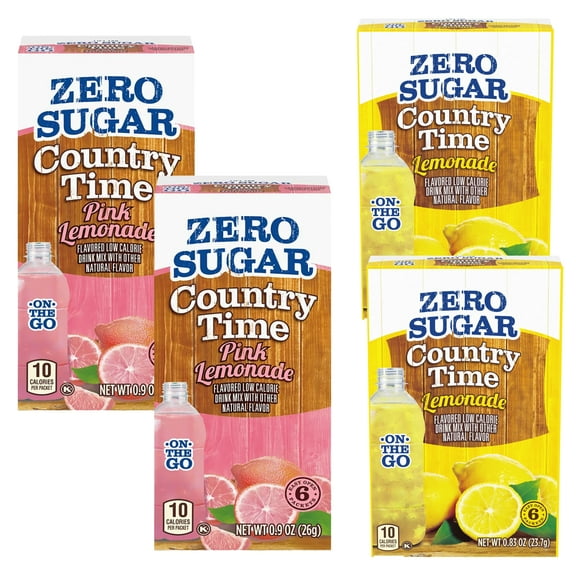 Country Time Singles To Go Powder Drink Mix Lemonade & Pink Lemonade Flavor Water Enhancer Zero Sugar Low-Calorie Powder Beverages for On the Go Picnic Camping 6ct each 4 Packs