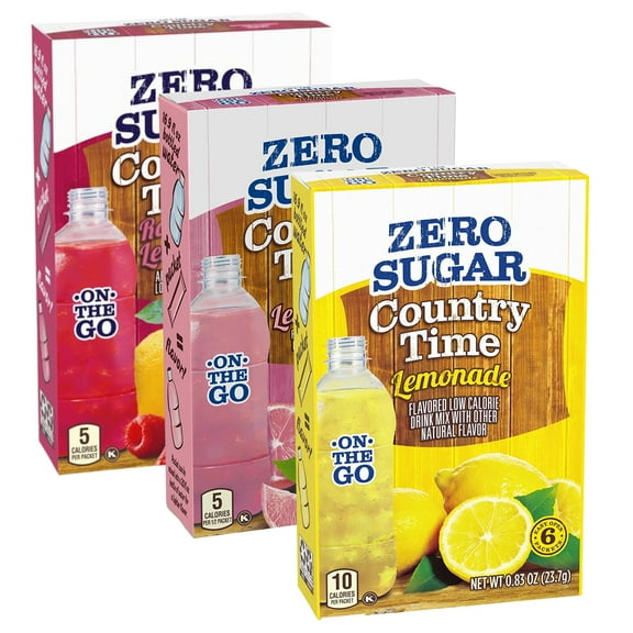 Country Time Singles to Go Powdered Drink Mix 1 Lemonade 1 Raspberry Lemonade and 1 Pink Lemonade Fruity Water Enhancer Sugar Free Low Calorie Powder Beverages for Picnic Camping Travel 6ct Pack of 3