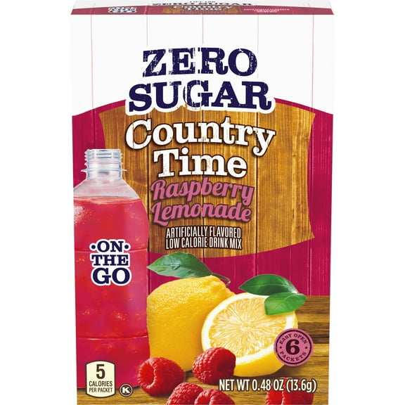 Country Time Zero Sugar Raspberry Lemonade Sugar Free Drink Mix Singles, 6 ct On-the-Go Packets