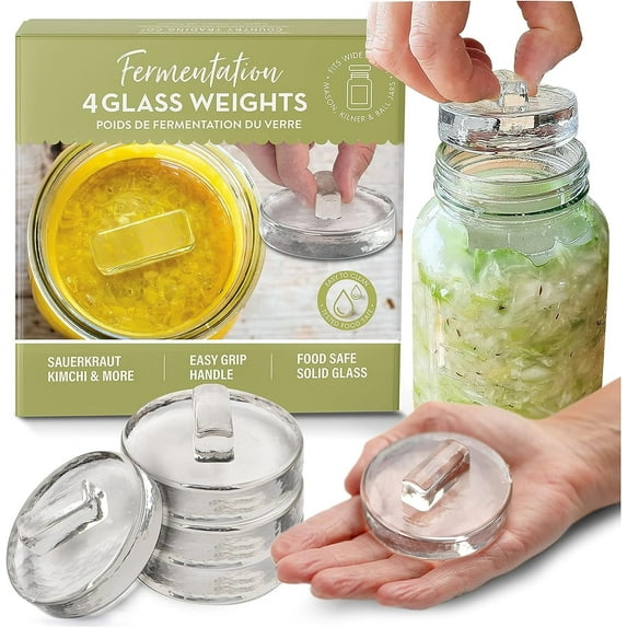 Country Trading Handle Glass Fermenting Canning Jar Lid and Ring, (Set of 4)