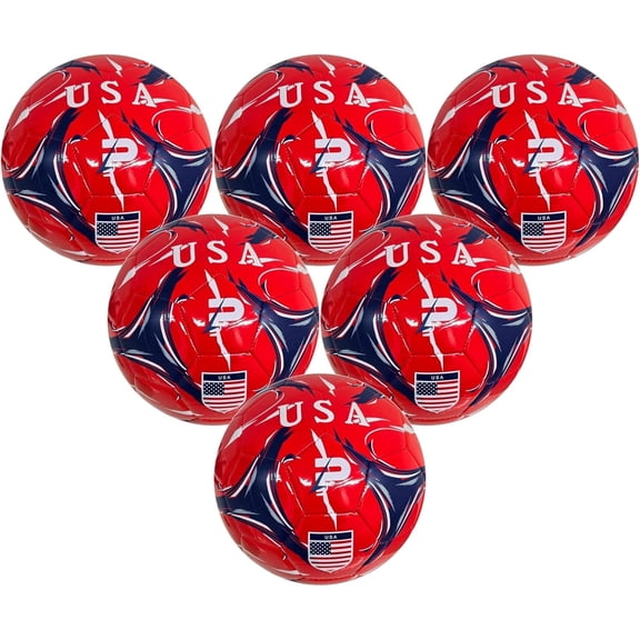 Country Training Soccer Ball - Elite Edition - For All Ages - Size 2, 3, 4 and 5 (USA - RED, 3 - 6 Pack)