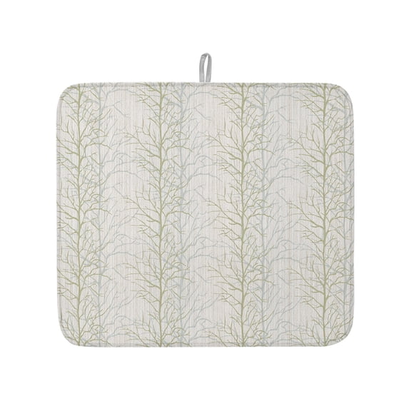 Country Tree Branches Texture Dish Drying Mats for Kitchen Counter,Absorbent Microfiber Dish Drainer Rack Mat Seamless Plant Beige Stripe Drying Pad for Sinks,Utensils,Countertops,16x18in