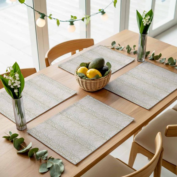 Country Tree Branches Texture Placemats Set of 4,Wipeable Washable Table Mats for Dining Tables, Seamless Plant Beige Stripe Place Mats for Kitchen Event Party Tabletop Decor