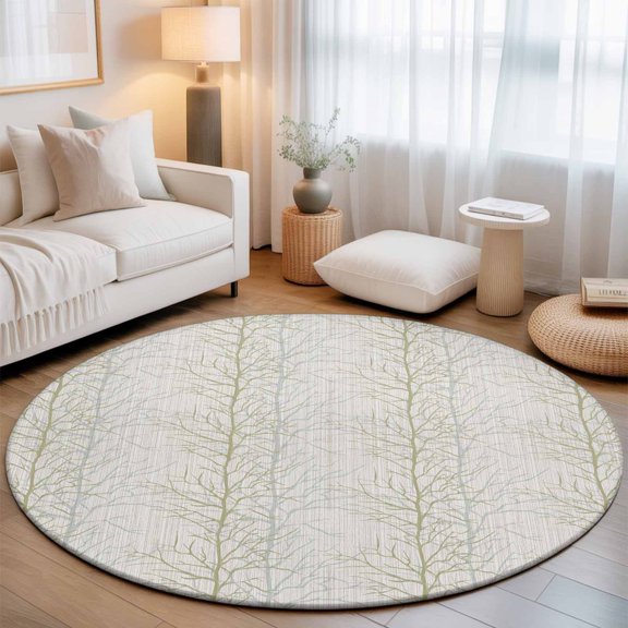 Country Tree Branches Texture Round Rug 5ft Seamless Plant Beige Stripe Washable Area Rugs for Living Room Bedroom Entryway Non Slip Entrance Door Mat Indoor Floor Carpet