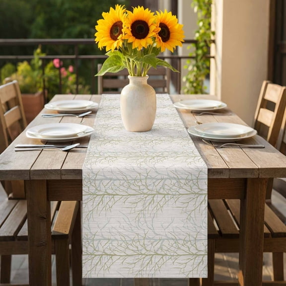 Country Tree Branches Texture Table Runner 36 Inches Long,Kitchen Dining Tablerunners Seamless Plant Beige Stripe Linen Table Runners Dresser Scarves for Home Dinner Wedding Holiday Party Decor
