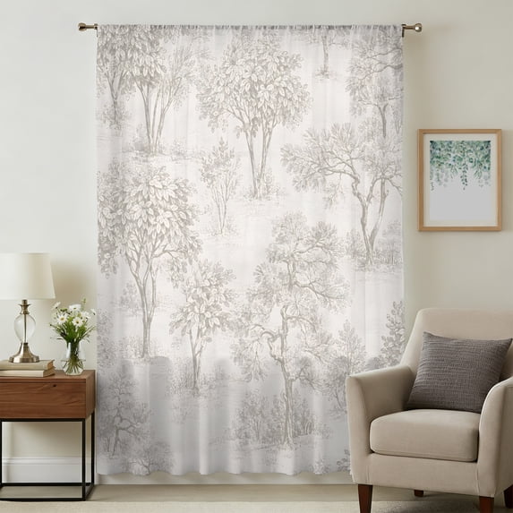Long Valance Country Tree Sheer Curtains 108 Inches Extra Long, Pastoral Trees ...