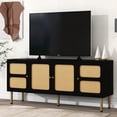 thumbnail image 1 of Country Tv Stand With , Gold Metal Base, Black, Accommodates 70'' Tvs, Woven Media Console Plenteous Storage Options Modern Stand, Black And Gold, For Abundant, 1 of 6