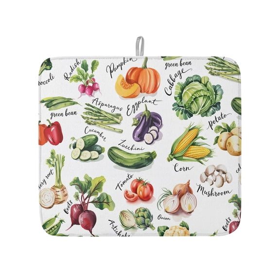 Country Vegetables Dish Drying Mats for Kitchen Counter,Absorbent Microfiber Dish Drainer Rack Mat Rustic Farmhouse Plant Theme Drying Pad for Sinks,Utensils,Countertops,16x18in