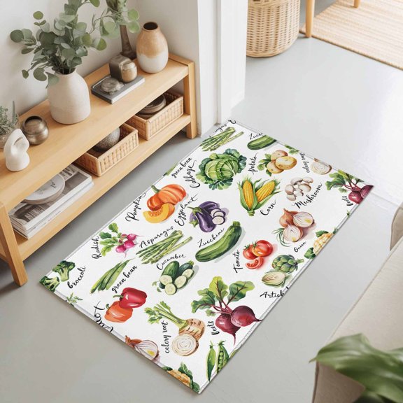 Country Vegetables Rectangle Area Rug 2x3ft,Living Room Rug Non-Slip Washable Circle Rugs Pad,Rustic Farmhouse Plant Theme Soft Floor Carpet for Bedroom Dining Room