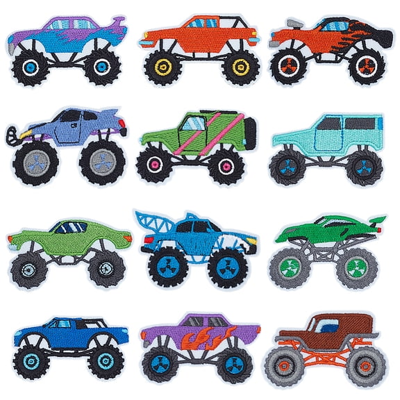 Country Vehicle Polyester Computerized Embroidery Iron on/Sew on Patches Chinese Style Appliques Car Mixed Color 42~48x71~74x1.5mm 12pcs/set
