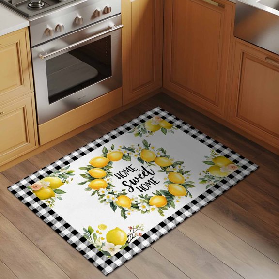 Country Vintage Farm 2x3 Rug for Entryway Front Door Kitchen Sink Area, Home Sweet Home Fruit Yellow Lemon Low Pile Washable Non Slip Rectangle Area Rug