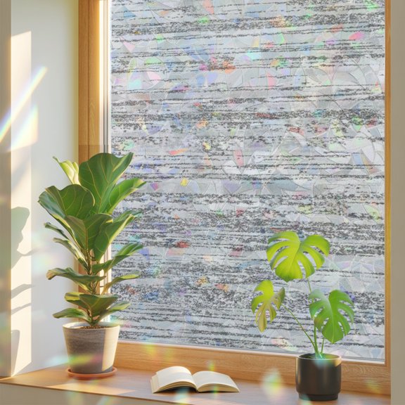 Country Vintage Wood Board Window Privacy Film, Rainbow Film Decorative Window Sticker 17.7x39.3in, Farmhouse Retro Wooden Sun Blocking Static Stained Glass Cling Tint Non-Adhesive