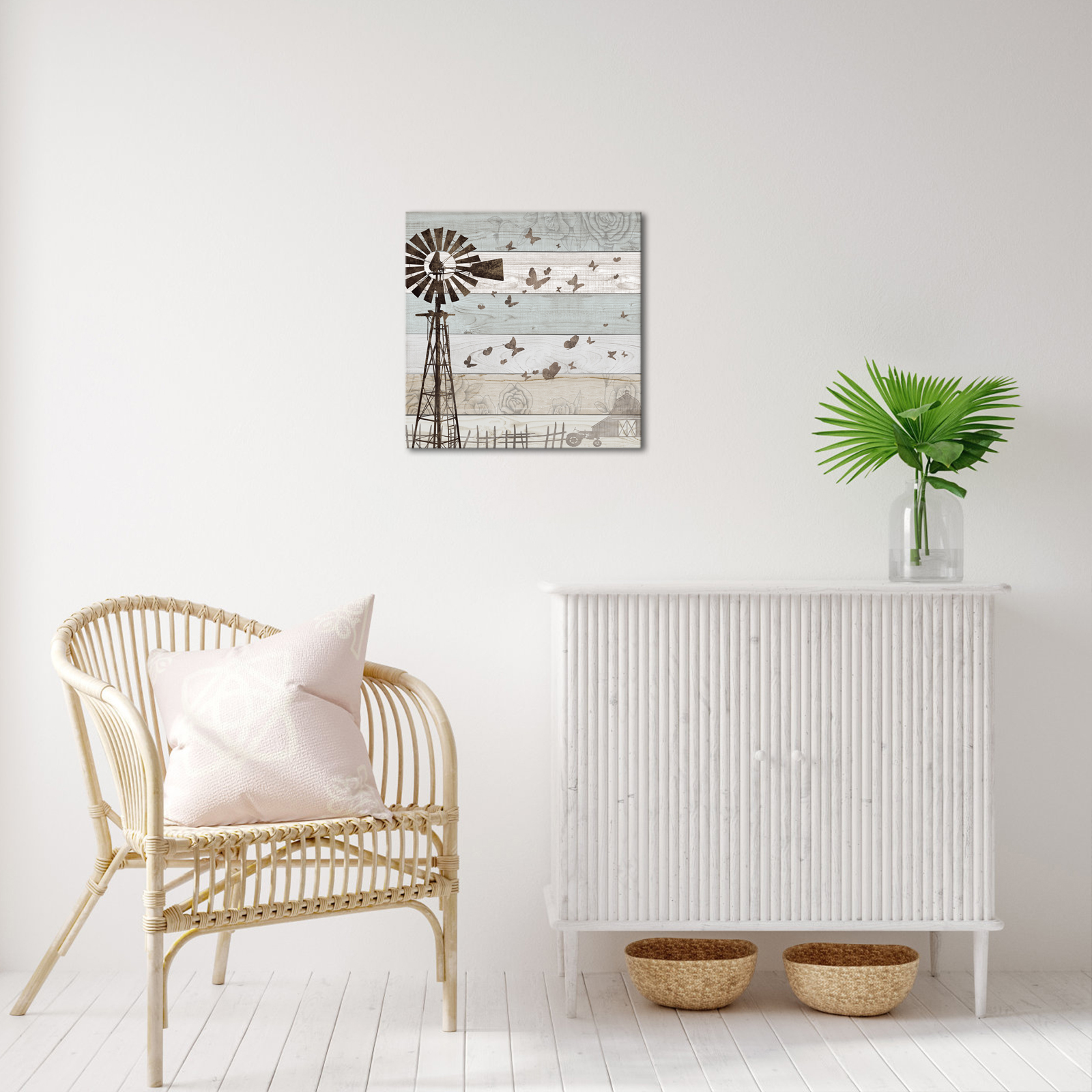 Apicoture Country Wall Art Windmill Painting Rustic Farmhouse Decor Framed Canvas Wall Art 12x12 inch