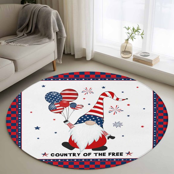 Country of Washable Round Area Rug 3 ft, The Free Gnome Pentagram on Buffalo Plaid, Soft Non Slip Rugs Stain Repellent Indoor Felt Carpet for Living Dining Room Bedroom Home Office