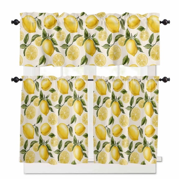 Country Watercolor Kitchen Curtains Valances and Tiers Set of 3, 36 Inch Length Tier Curtains and Valance Rod Pocket Valance Curtains Set for Kitchen Bathroom Small Windows