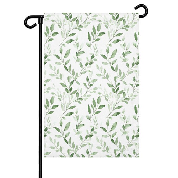 Country Watercolor Leaf Garden Flag 12x18 Inch Green Leaves Plant Double Sided Small Decorative Garden Flags for Outside, Outdoor Yard Porch Lawn Decoration