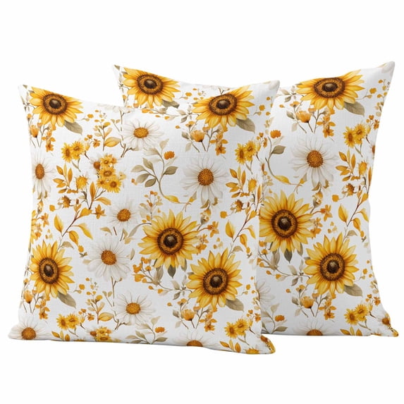 Country Watercolor Pillow Covers 2 Pack Sunflowers Yellow Green Leaf Vintage Pillowcase Waterproof Outdoor Throw Pillow Cover for Patio Garden Square Cushion 20”x20”