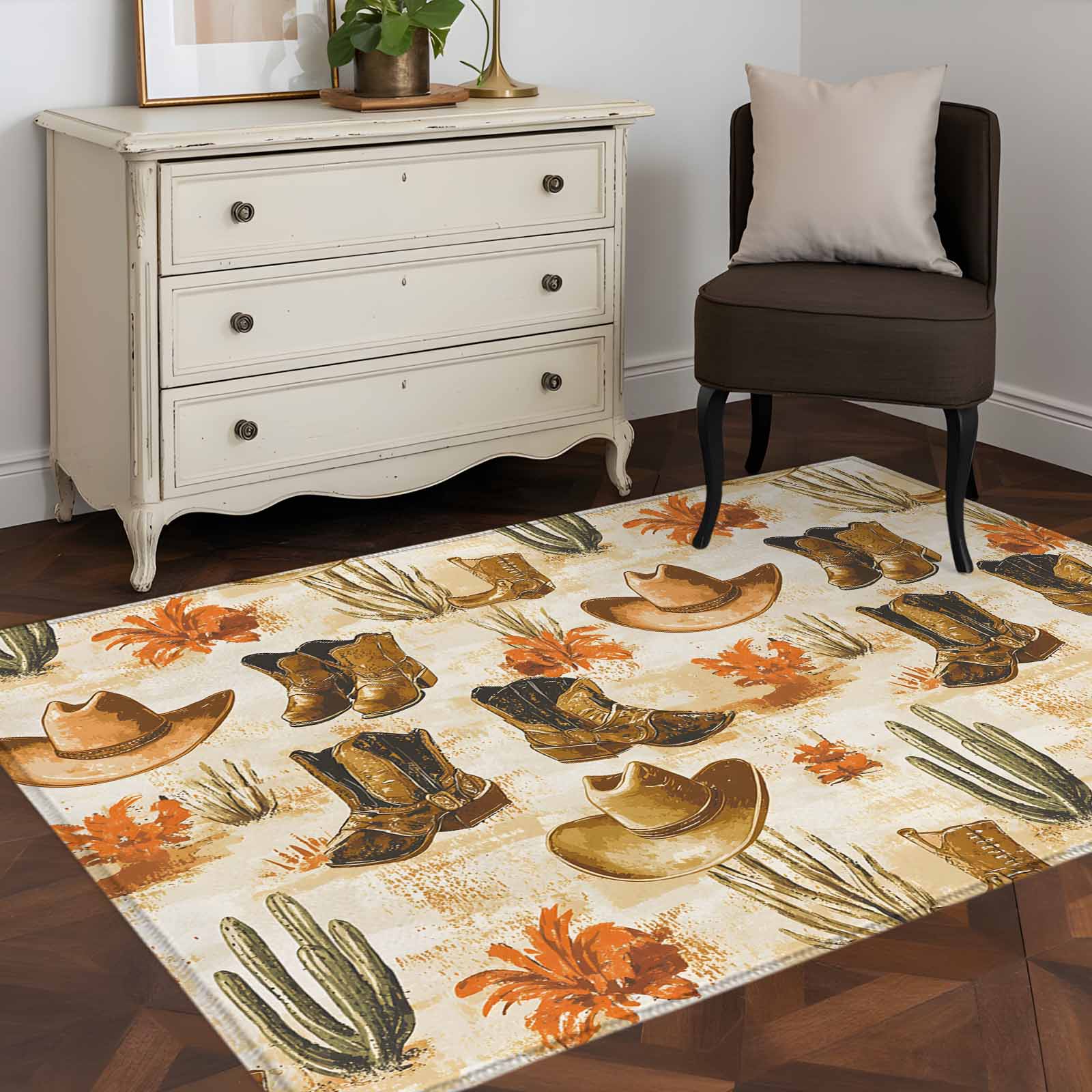 Country Watercolor Style 4x6 Rug for Dining Table for 4 People Under ...