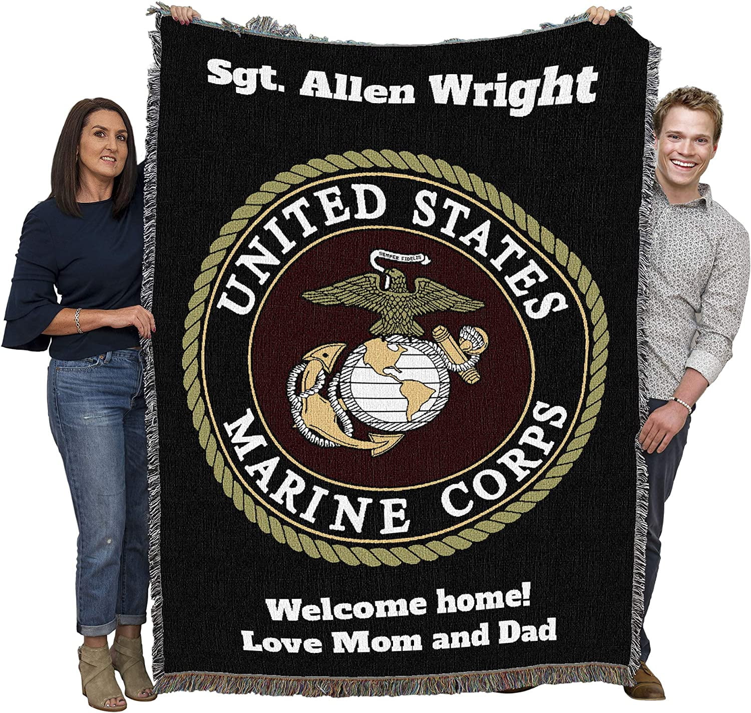 Country Weavers US Marine Corps Emblem Blanket Personalized