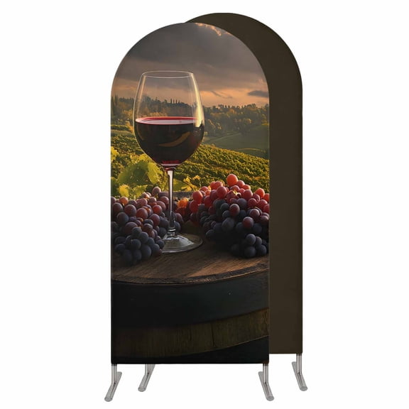 Country Wedding Arch Cover, Stretchy Spandex Arch Backdrop Stand Covers 5 FT, Grapes Casks Wine Farmhouse Round Top Arched Backdrop Cover for Birthday Party Ceremony Baby Shower Event