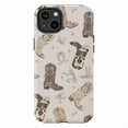 thumbnail image 1 of Country Western Boots & Bows Phone Case, Neutral Chic Cowgirl Style with Star and Bow Pattern for iPhone 16 15 14 13 12 11 Pro Max Plus Mini, 1 of 6