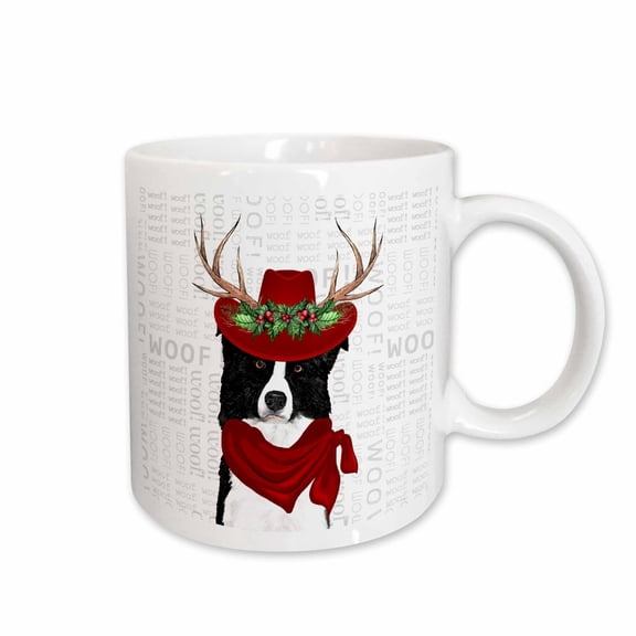3drose, Country Western Border Collie Cowboy Christmas Dog, 11oz Mug