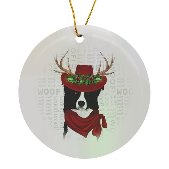 3drose, Country Western Border Collie Cowboy Christmas Dog, Circle Porcelain Ornament