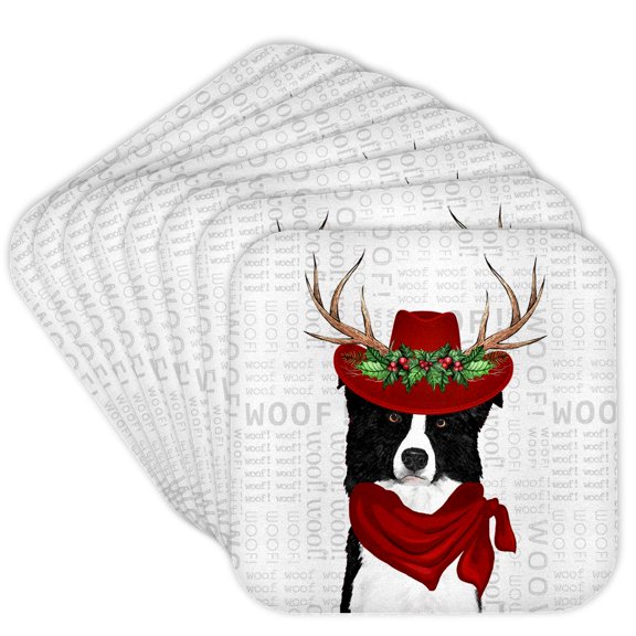 3drose, Country Western Border Collie Cowboy Christmas Dog, Set of 8 Coasters - Soft