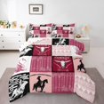 thumbnail image 1 of Country Western King Bedding Set,Tribe Geometry Aztec Comforter Set Cowboy Horse Quilt,Gothic Bull Skull Duvet Insert Cowgirl Southwestern Decor,Black Pink, 1 of 5