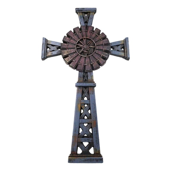 Country Western Rustic Windmill Towers Decorative Wall Cross Figurine