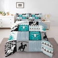 thumbnail image 1 of Country Western Bedding Sets,Tribe Geometry Aztec Comforter Set Cowboy Horse Quilt,Gothic Bull Skull Duvet Insert Cowgirl Southwestern Decor,Black Turquoise, 1 of 5